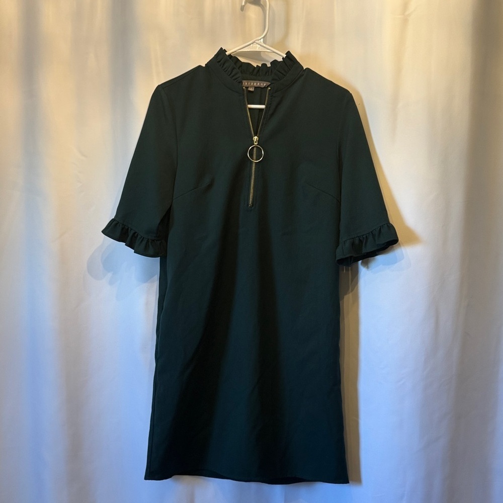 Sharagano Forest Green Dress with Ruffle Detail